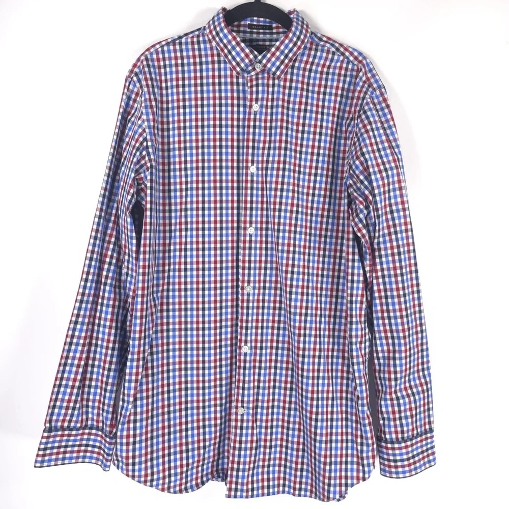 BANANA REPUBLIC 120s SUPIMA COTTON GRANT FIT Plaid Multi Button up Shirt LARGE